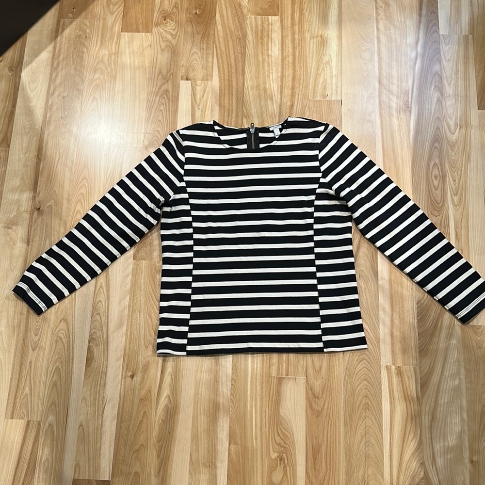 J. Crew Black and White Striped Long Sleeve Top